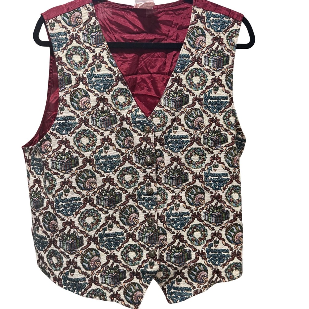 Vintage Y2K Bobbie Brooks Christmas Wreath Needlepoint Quilted Vest Womens XL